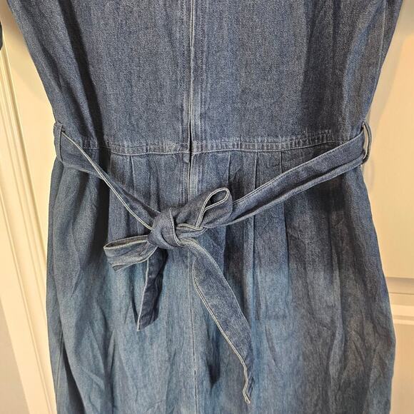 Vintage Denim Dress Women Medium 90s Midi Blue Floral Cottage Granny Prairie - Picture 11 of 14